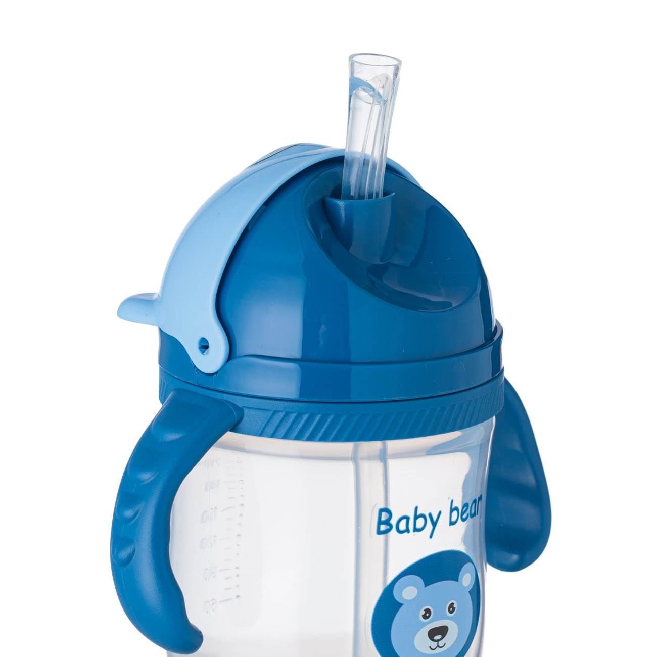 Honey Baby чаша със сламка и дръжки – синьо мече 235 мл
