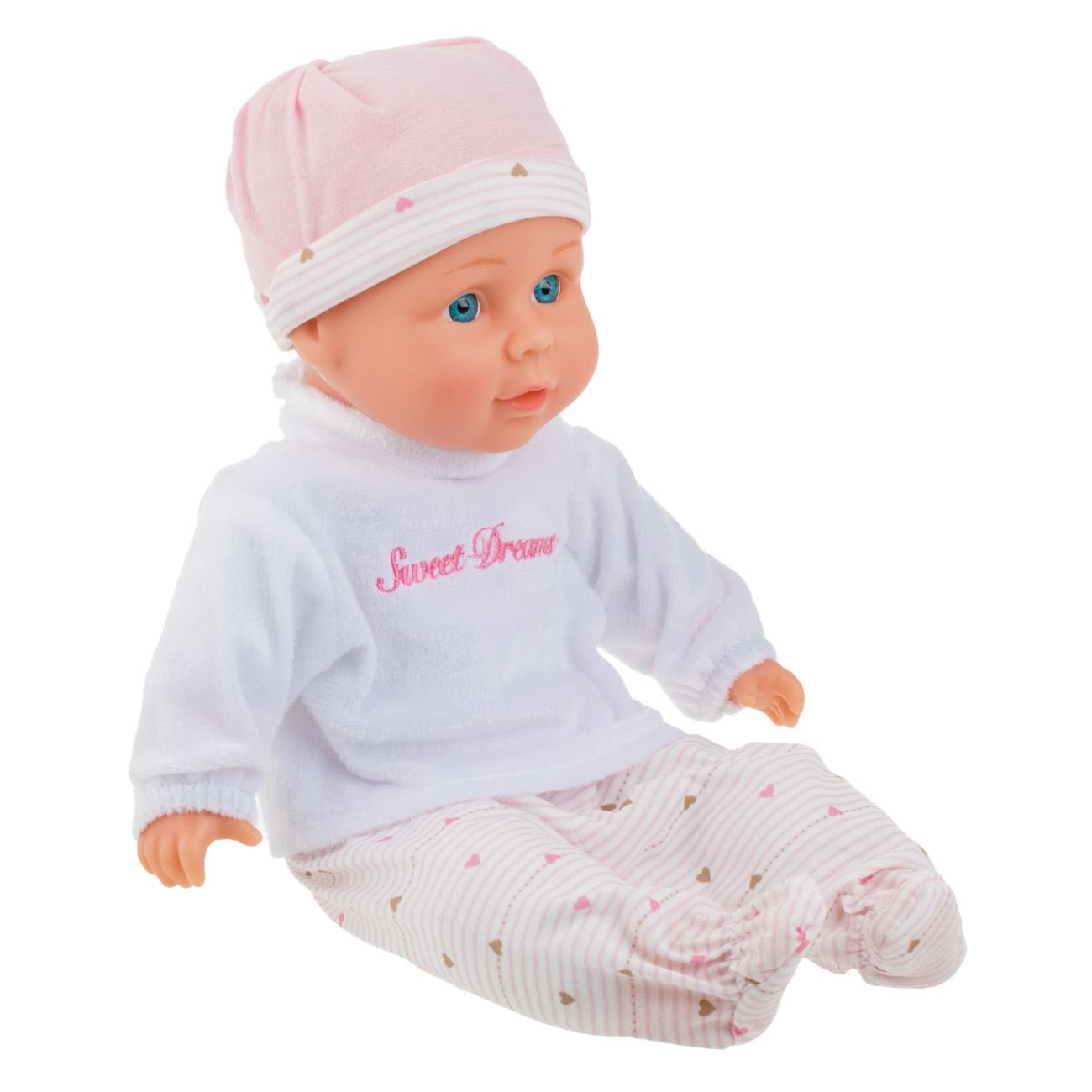 Кукла Бебе с Бяло-Розови Райета и Надпис Sweet Dreams – 36 см