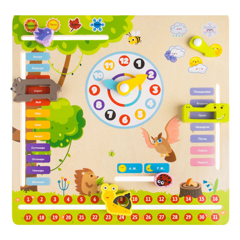 Дървен детски календар за учене на време и дати Wood’n Play