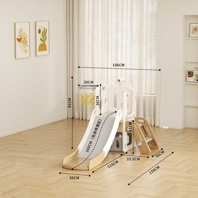 Детска пързалка с телескоп и баскетболен кош - кафява