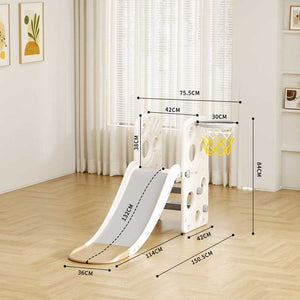 Детска пластмасова пързалка с баскетболен кош - кафява