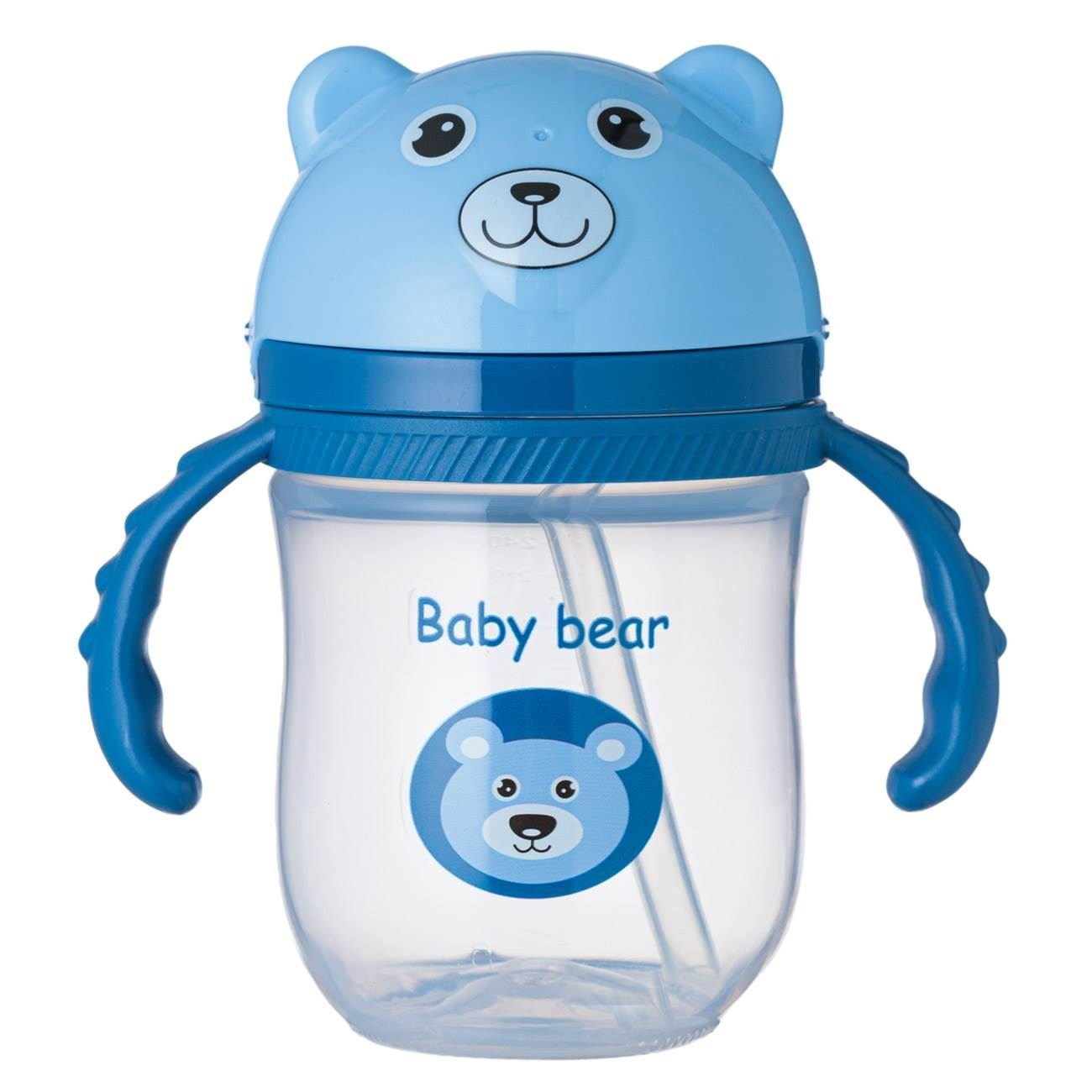 Honey Baby чаша със сламка и дръжки – синьо мече 235 мл
