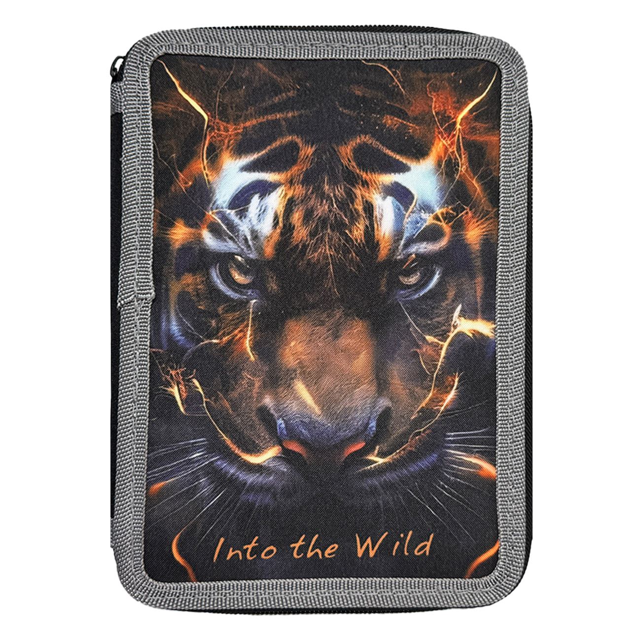 Двоен ученически несесер с тигър Into the Wild – черен