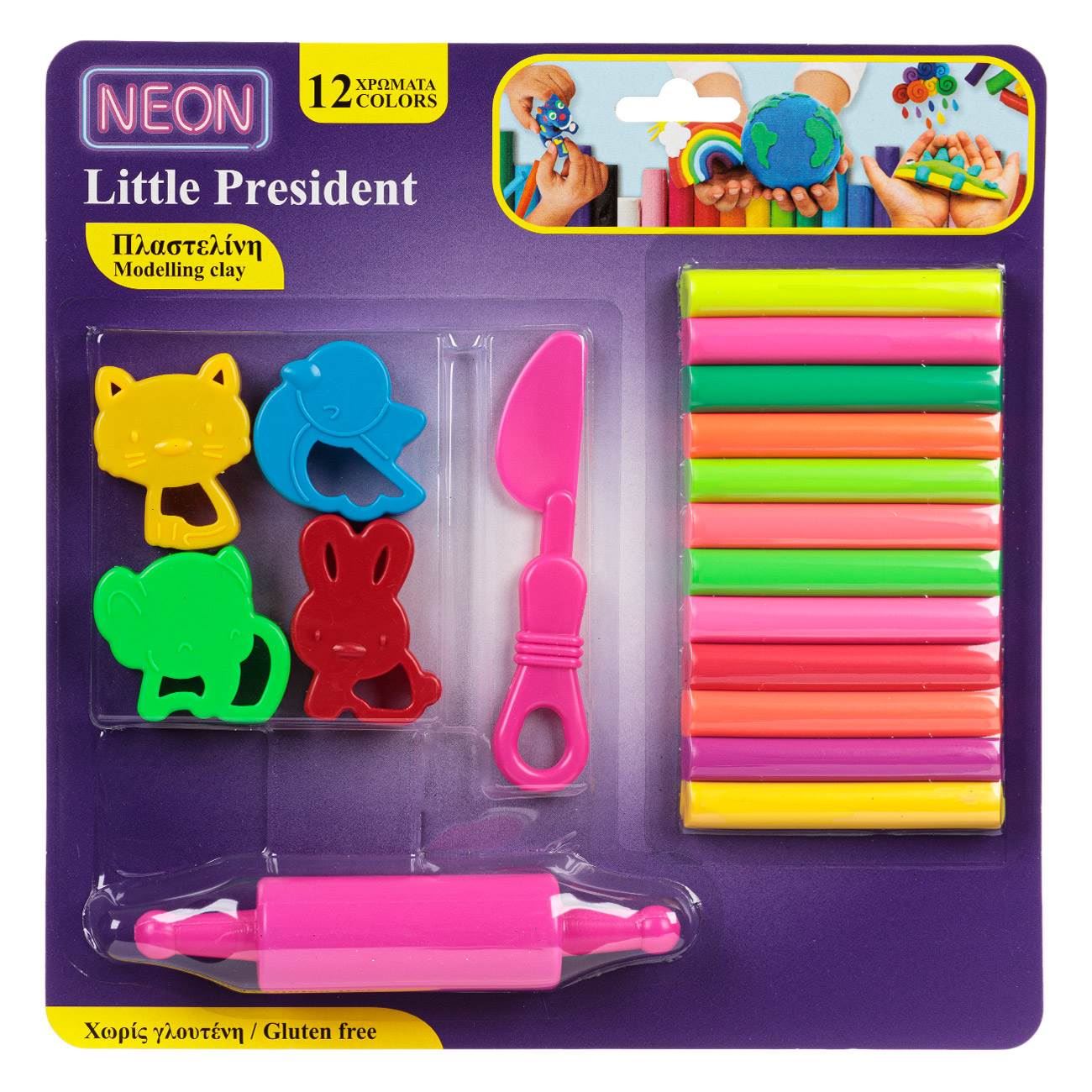 Комплект пластилин Little President – неонови цветове и формички